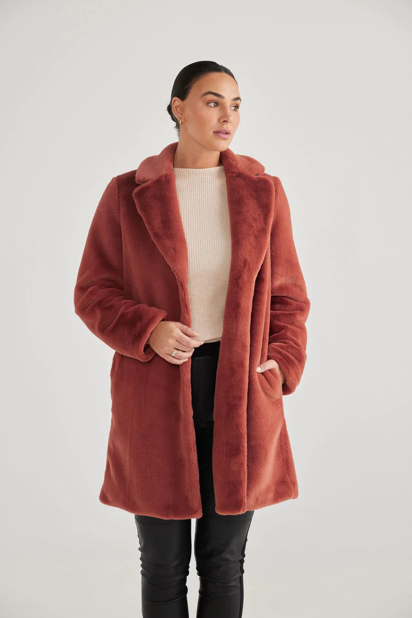 New look rust faux fur coat discount