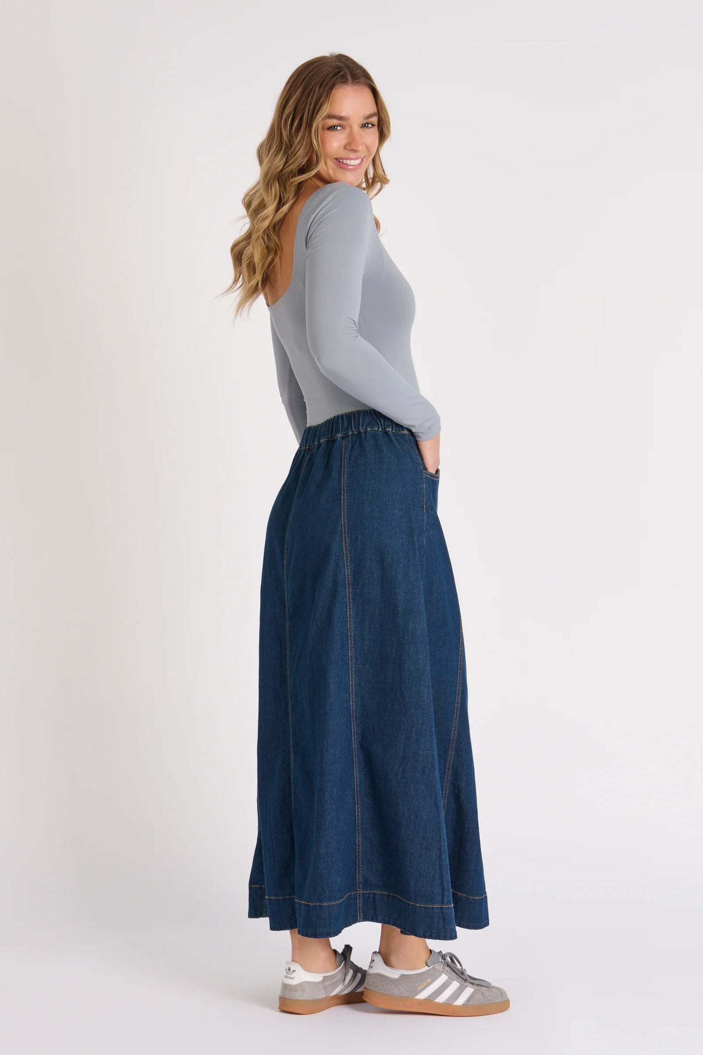 One Ten Willow A Line Maxi Skirt - Dark Denim