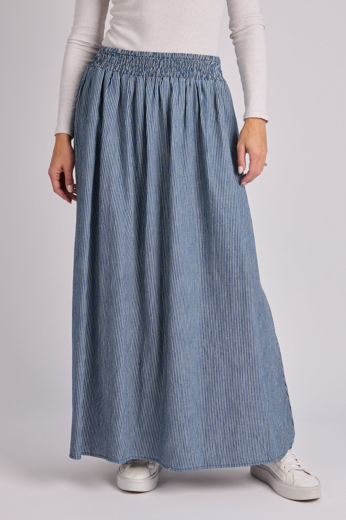 onetenwillow Shirred Waist Skirt - Blue Stripe