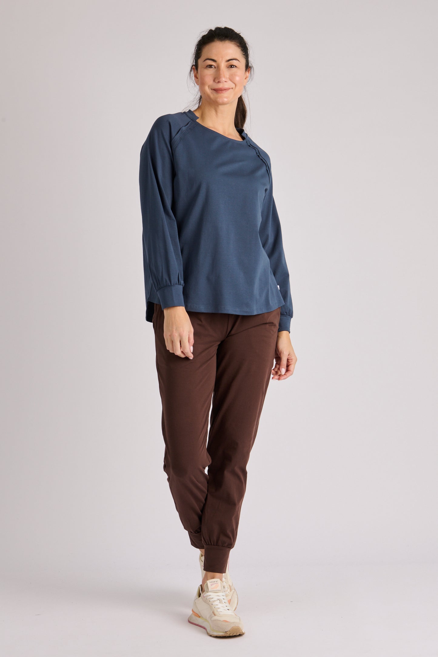onetenwillow Collar Detail Long Sleeve Tee- Dark Navy