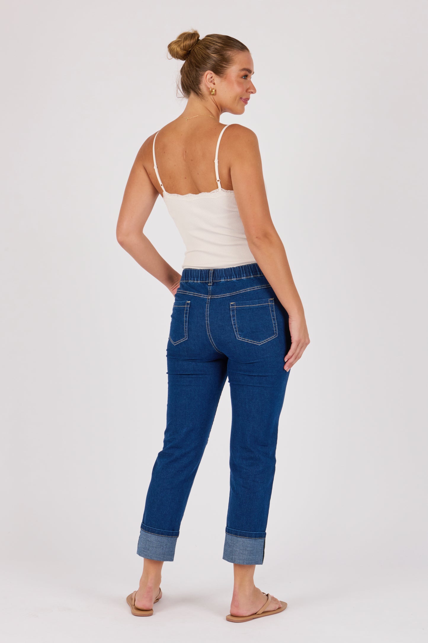 One Ten Willow Cuff Detail Straight Leg Jean - Dark Blue