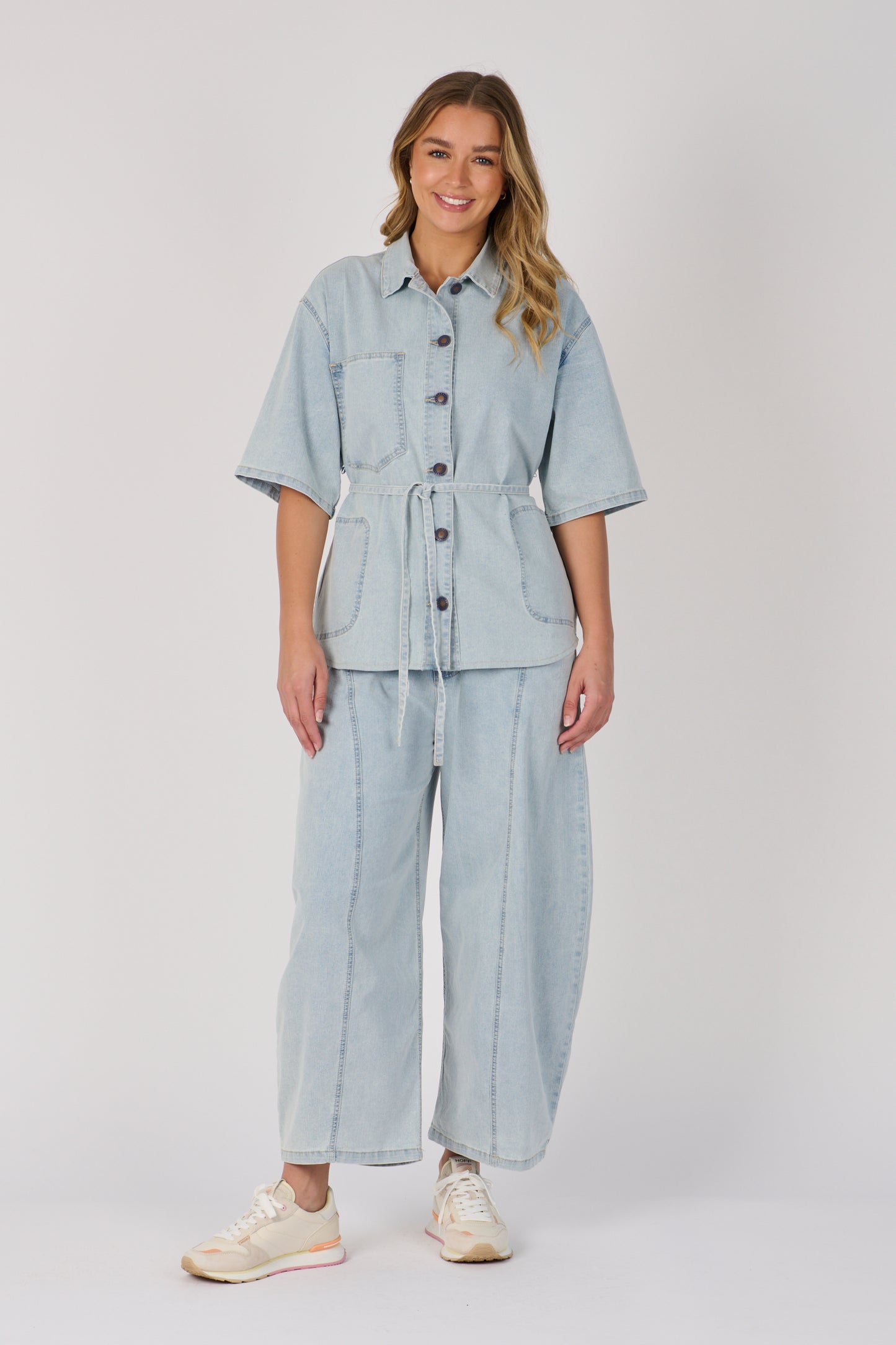 One Ten Willow Tie Detail Shirt Light Blue