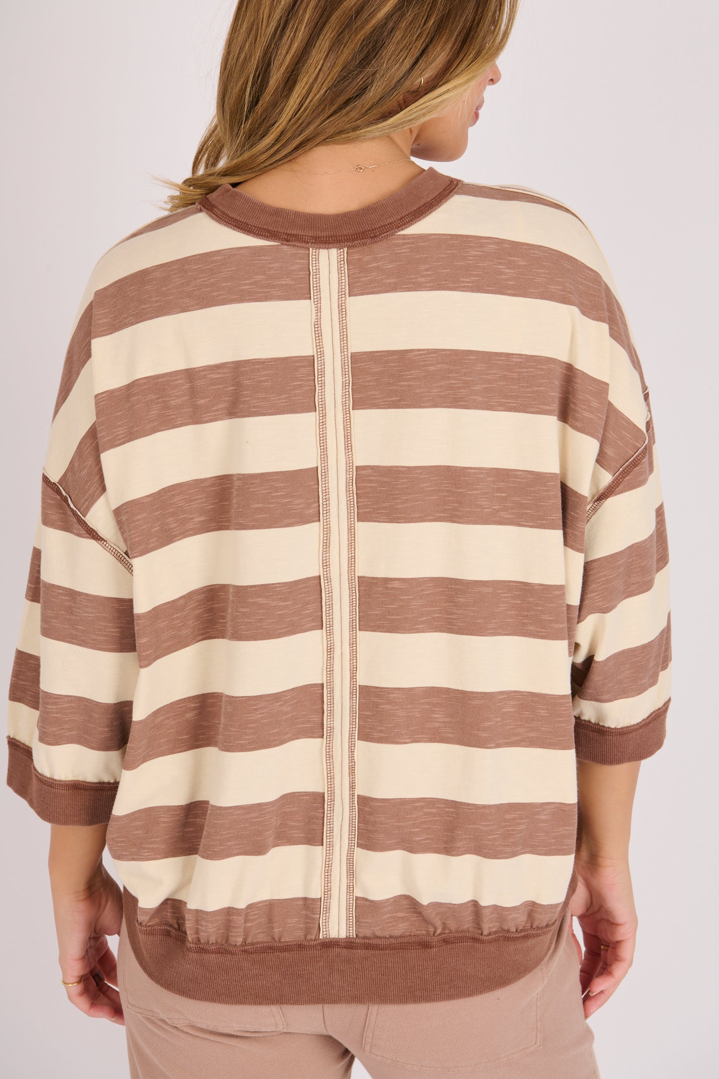 onetenwillow Half Sleeve Tee- Tan Stripe