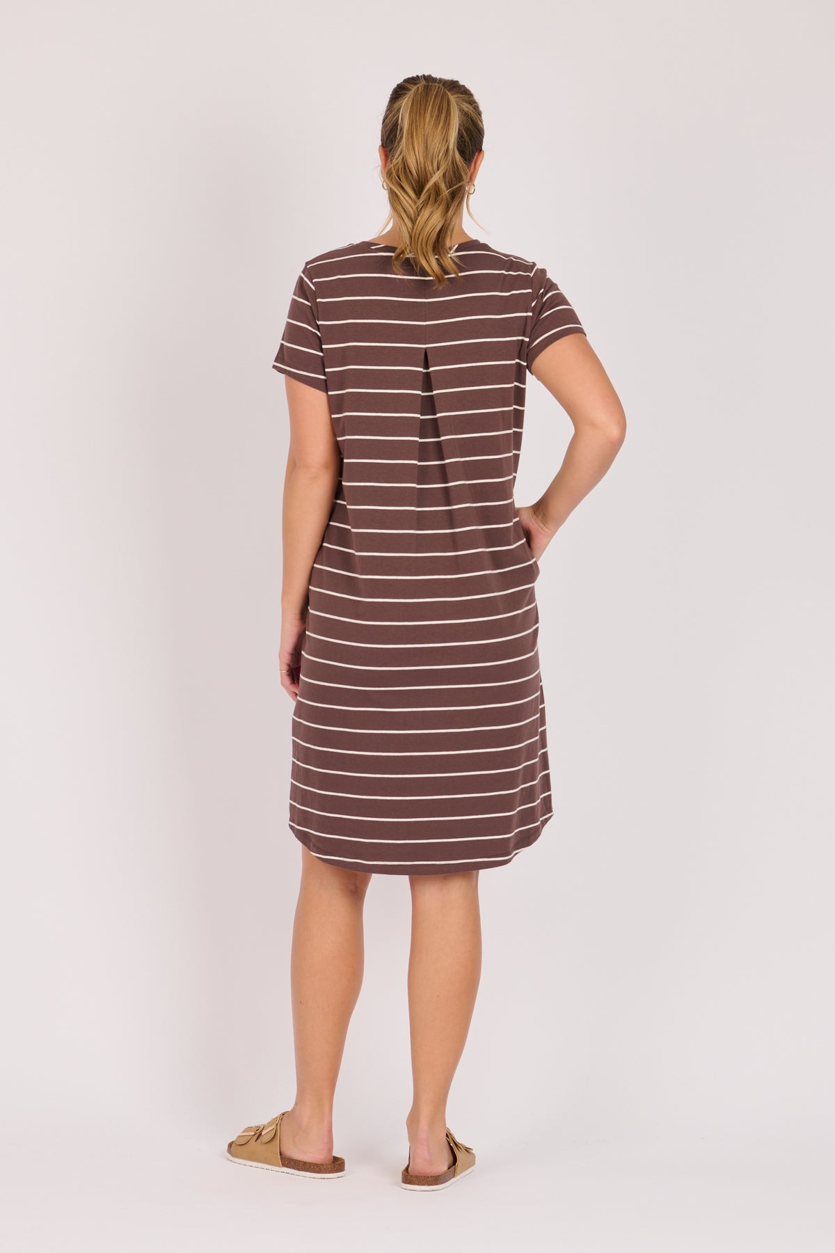 onetenwillow Betty Dress - Chocolate/Ecru Stripe