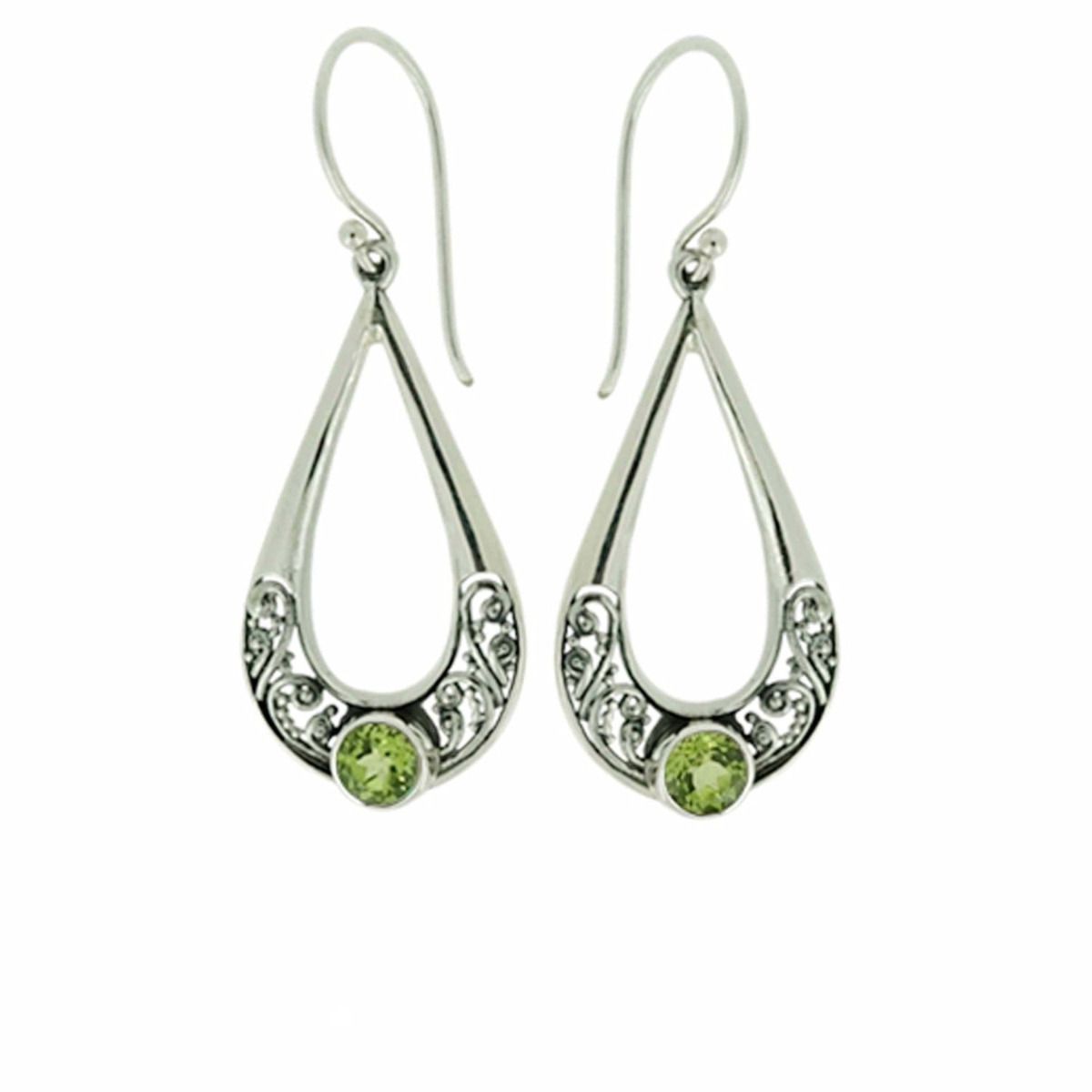BD Silver & Peridot Filigree Drop Earrings