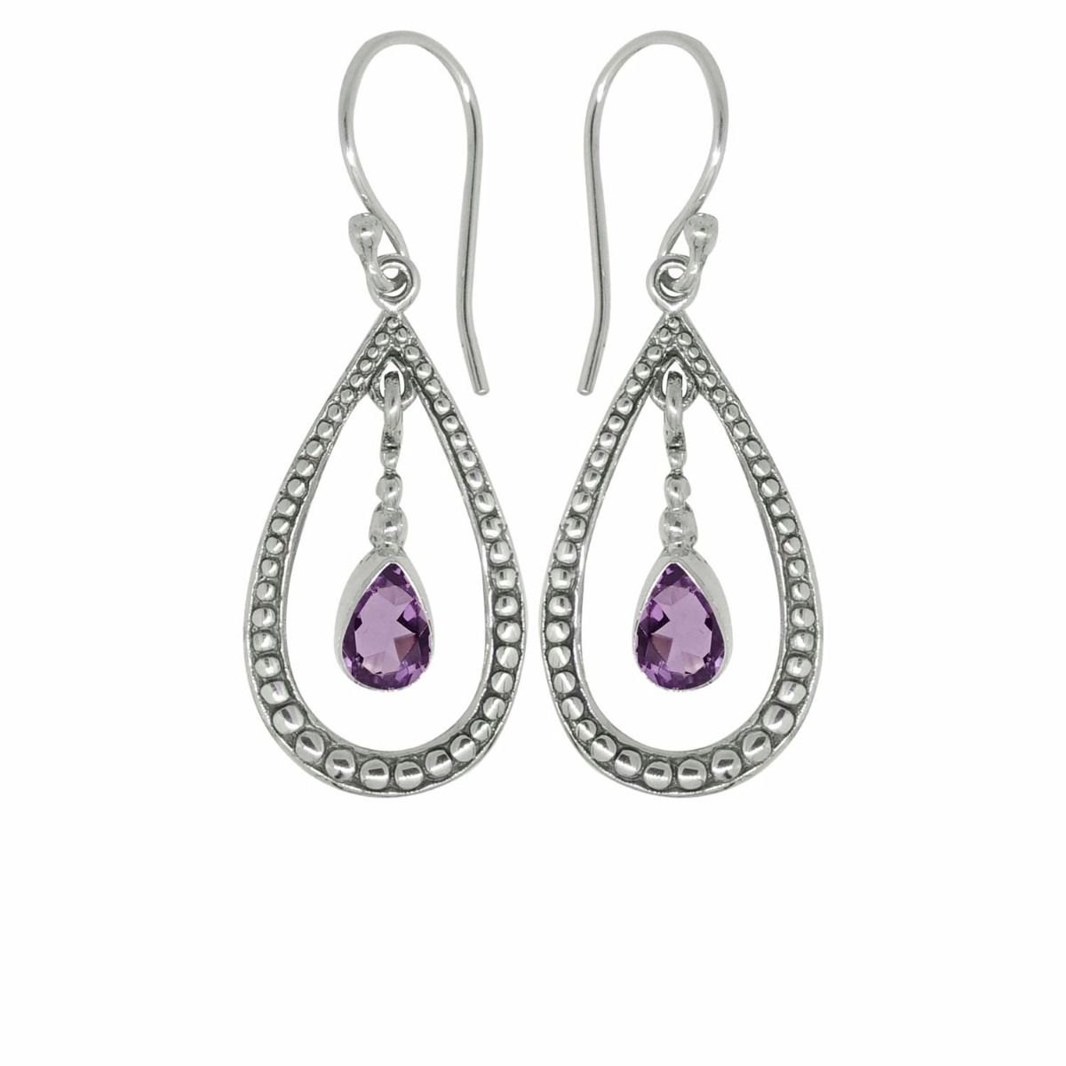 BD Silver & Amethyst Filigree Drop Earring