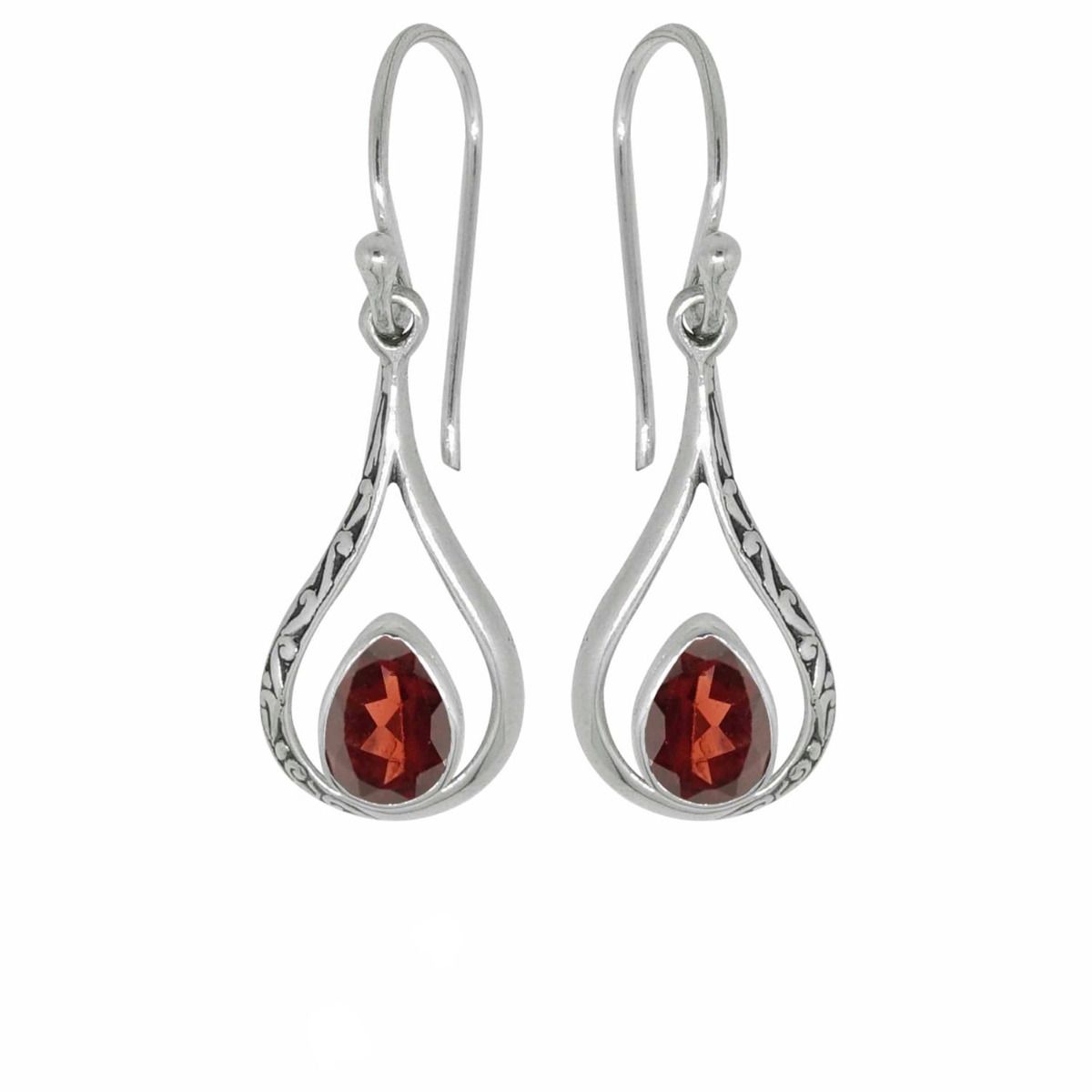BD Silver & Garnet Hang Drop Earrings