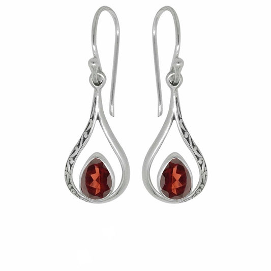 BD Silver & Garnet Hang Drop Earrings