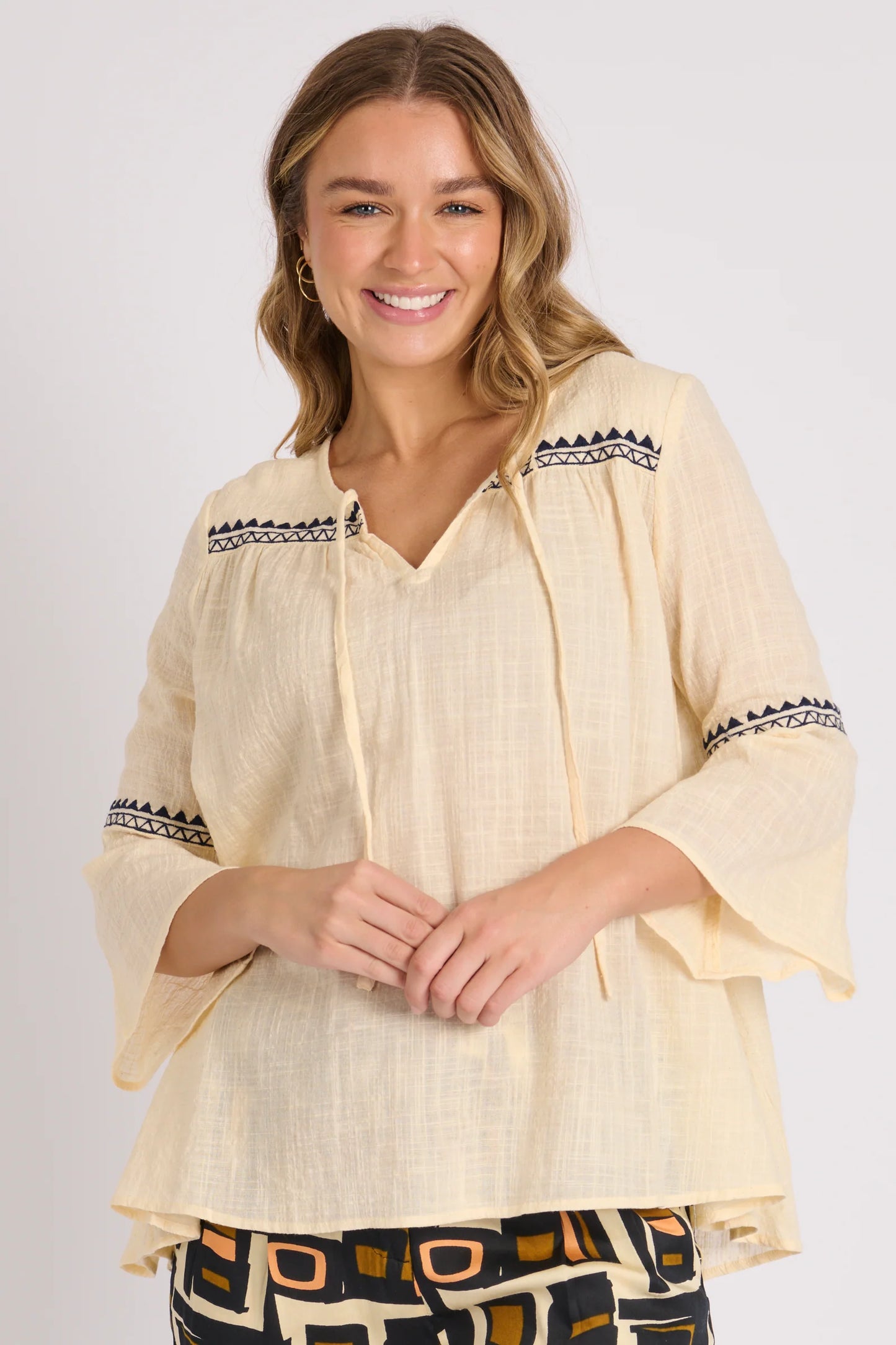 Ellis & Dewey Embroidery Detail Blouse - Stone
