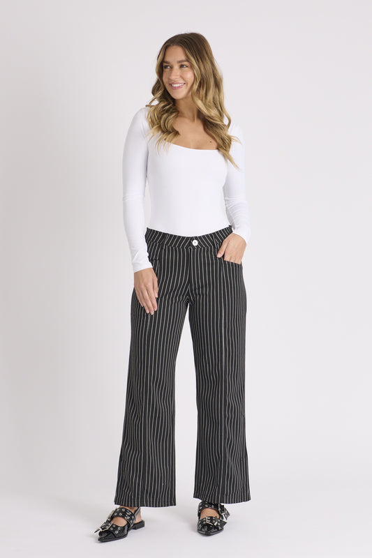 Ellis & Dewey Side Split Pant Charcoal Stripe