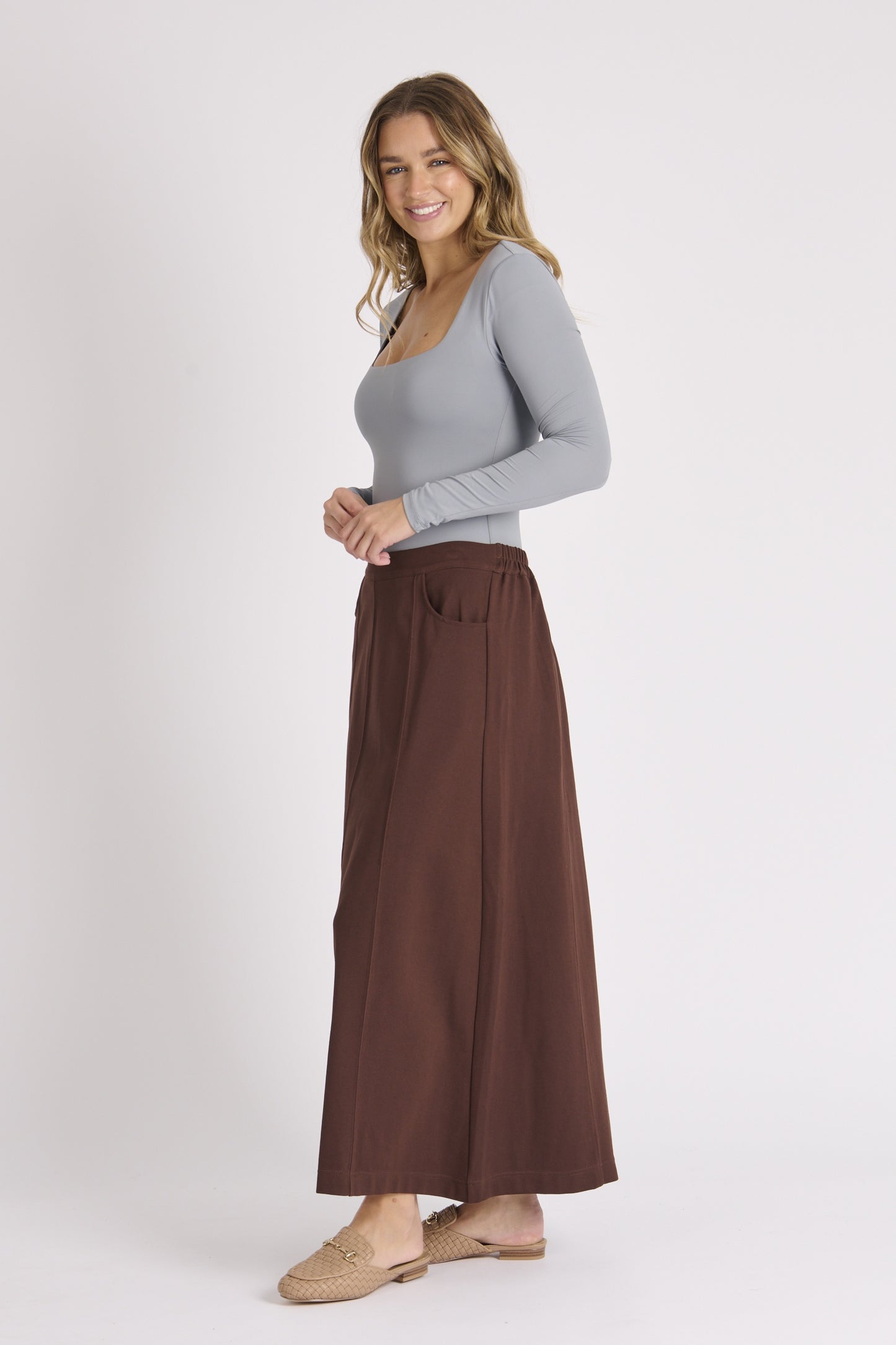 Ellis & Dewey A Line Ponte Skirt Chocolate