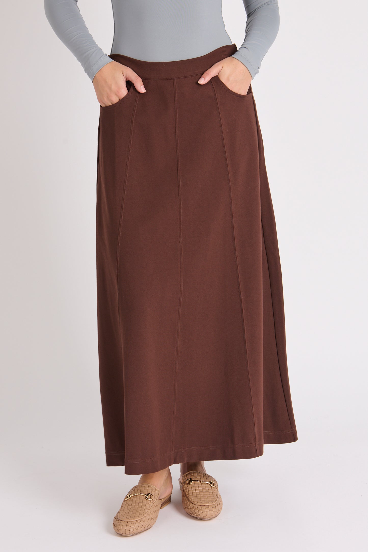 Ellis & Dewey A Line Ponte Skirt Chocolate