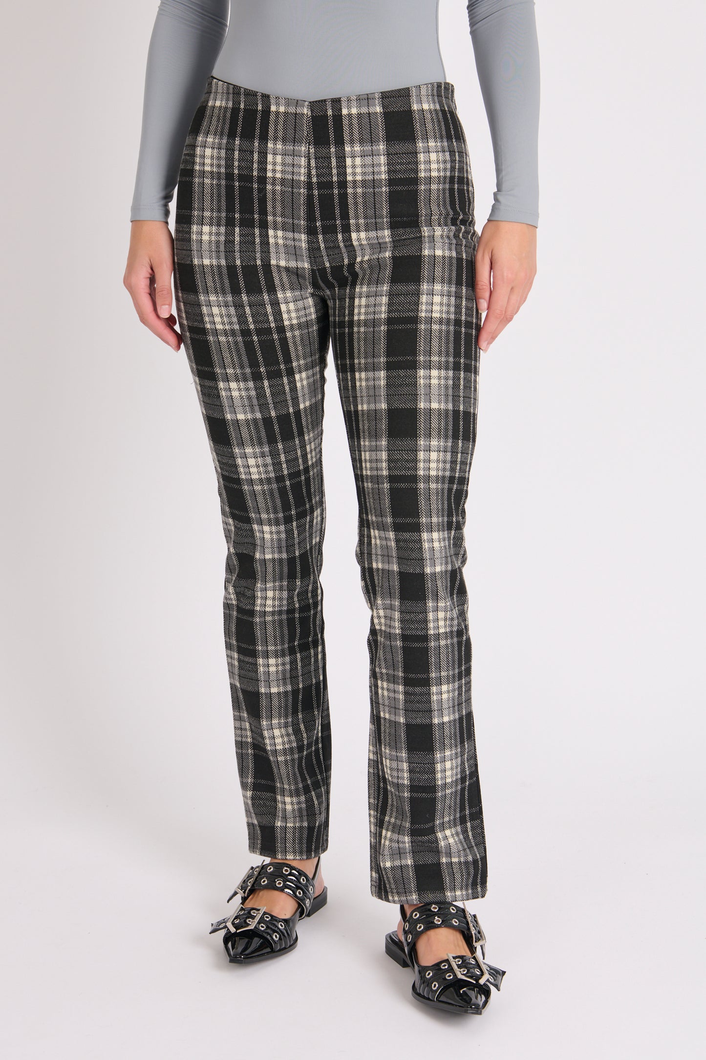 Ellis & Dewey Bootleg Pant Black & Ecru Check