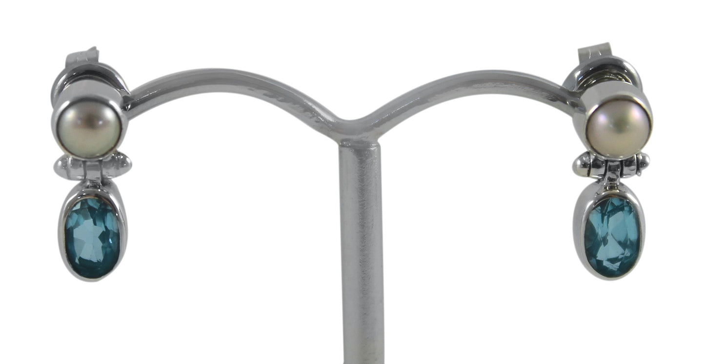 BD Sterling SIlver, Pearl & Blue Topaz Studs