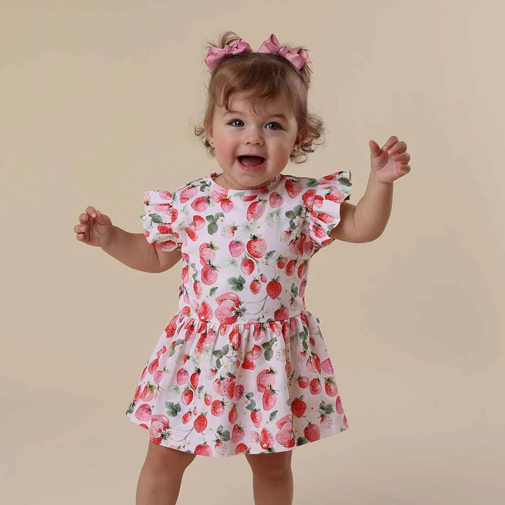 Snuggle Hunny Organic Short Sleeve Dress Strawberry