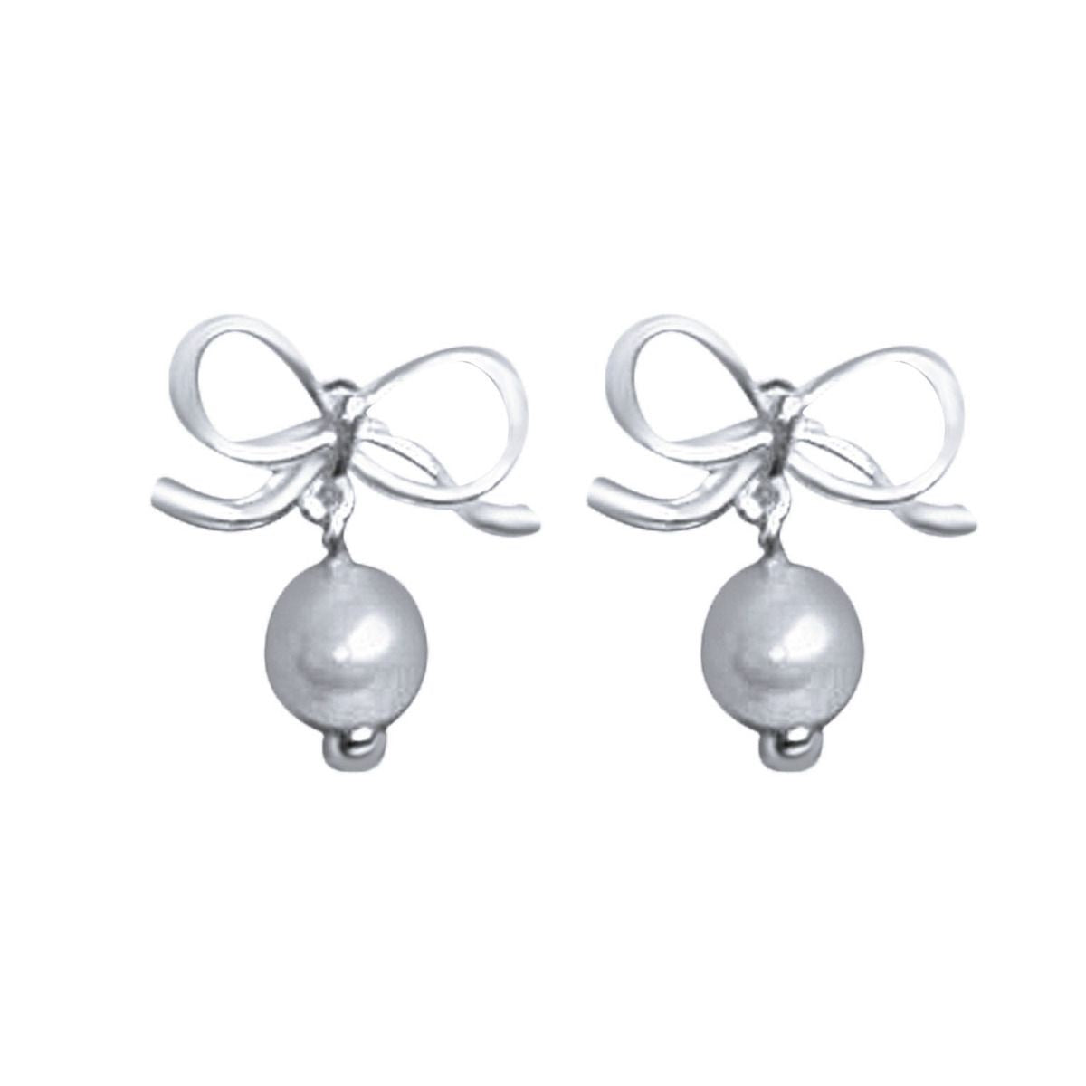 BD Sterling Silver Tied Bow Pearl Studs