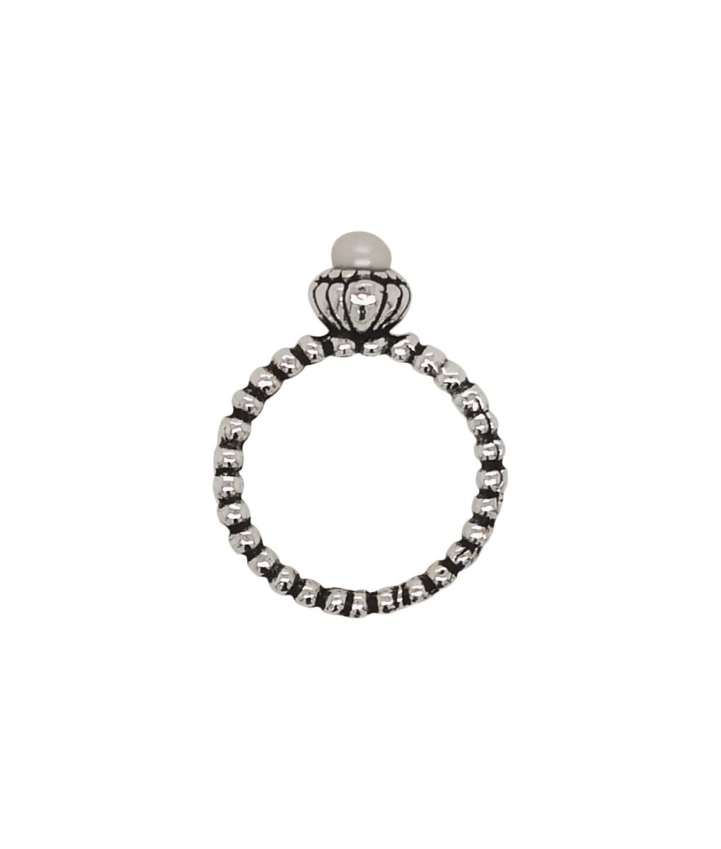 BD Sterling Silver & Pearl Oxidised Flower Ring