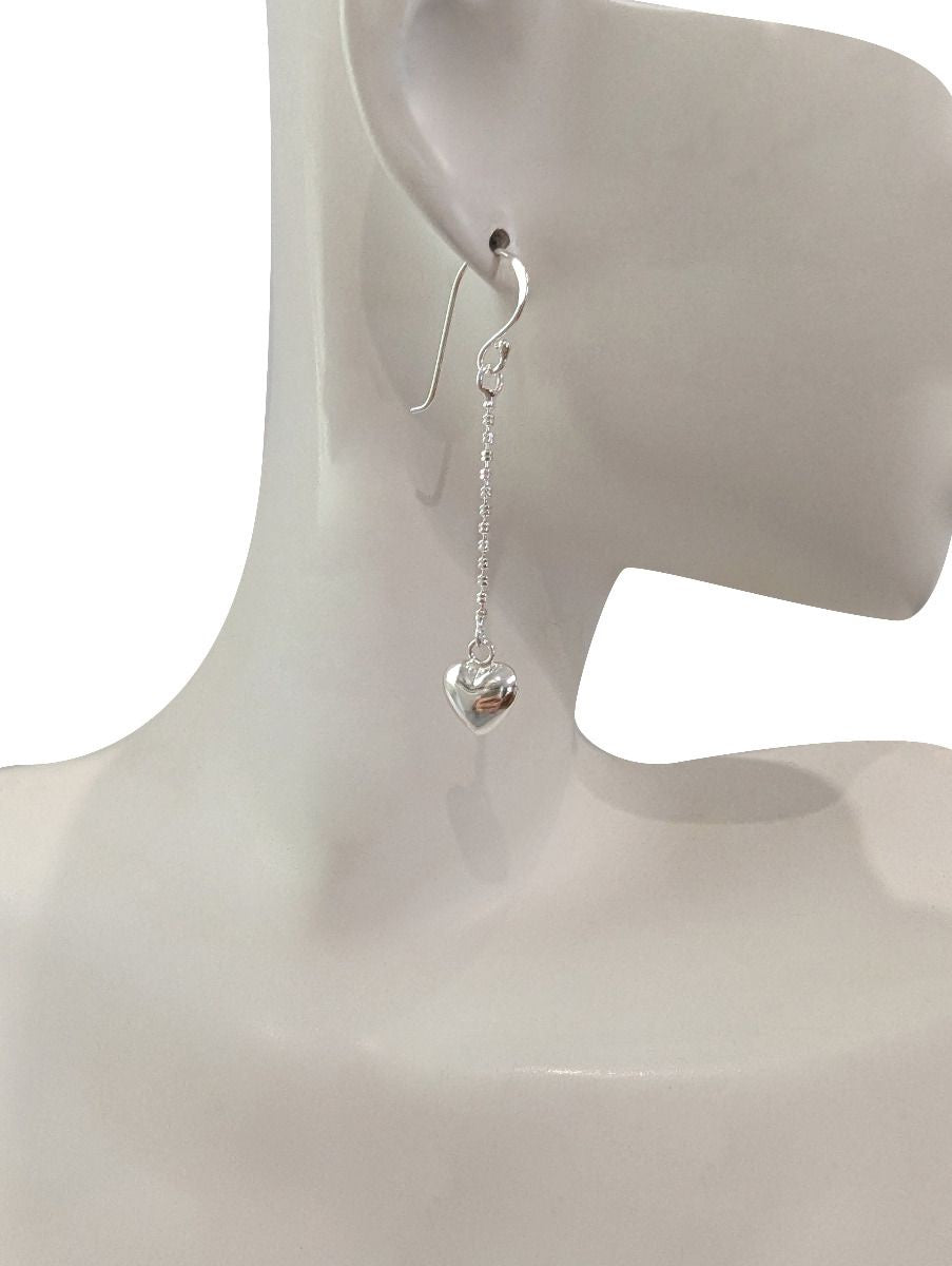 BD Sterling Silver & Sparkly Heart Drop Earrings