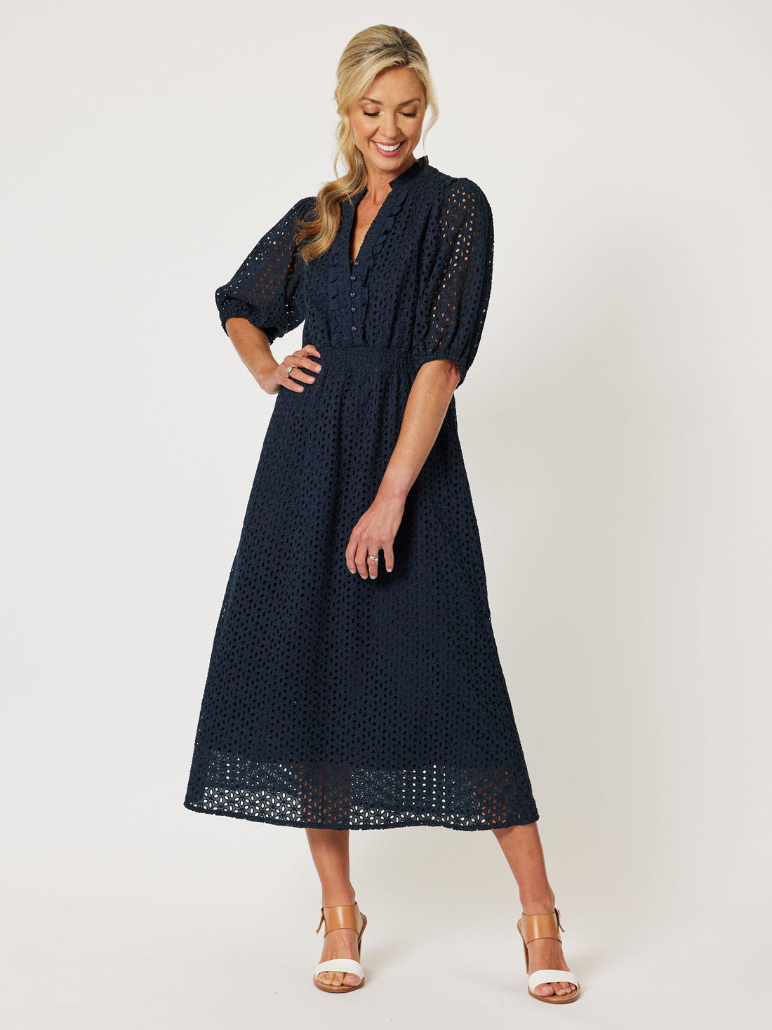 Gordon Smith Broderie Lace Dress - Navy