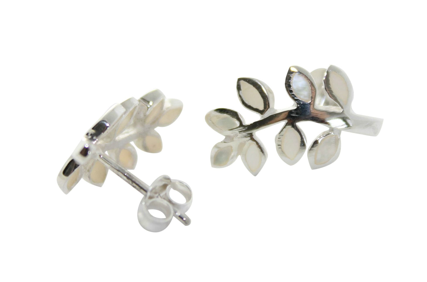 BD Sterling Silver & Mother of Pearl Leaf Studs
