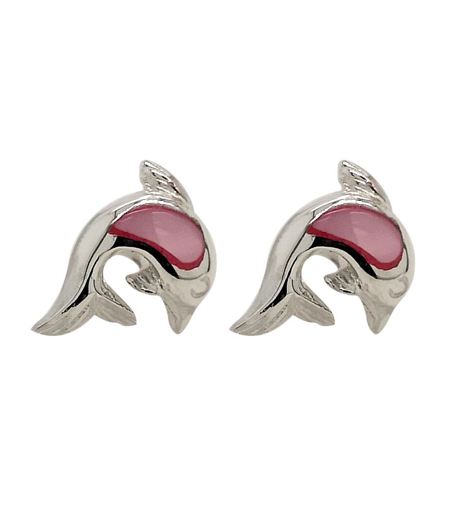 BD Sterling Silver & Pink Mother of Pearl Dolphin Studs