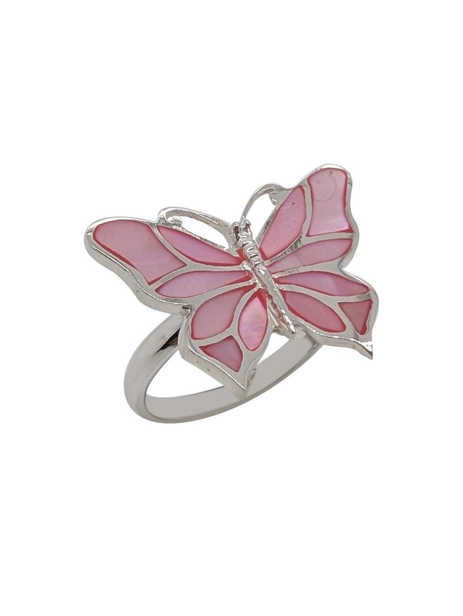 Bella Donna Silver Mother of Pearl Butterfly Ring - Pink