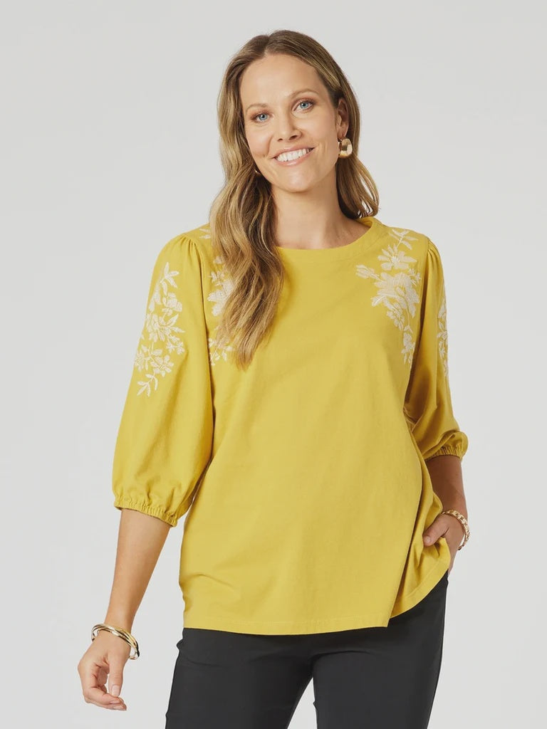 Clarity Jill Embroidered Tee Gold