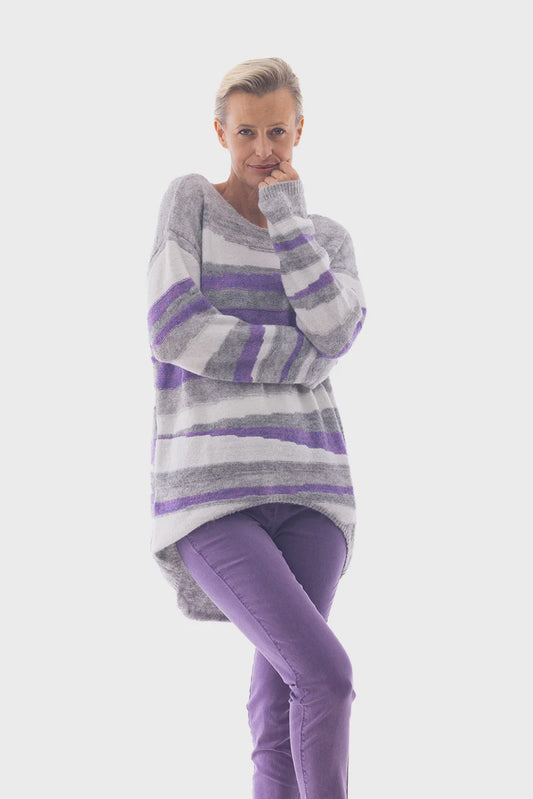 Cafe Latte Purple/Grey Stripe Hi-Lo Knit