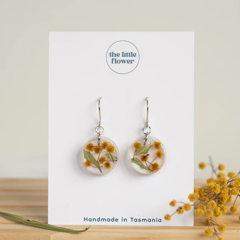 The Little Flower Handmade Native Wattle Dangle Earrings Gold