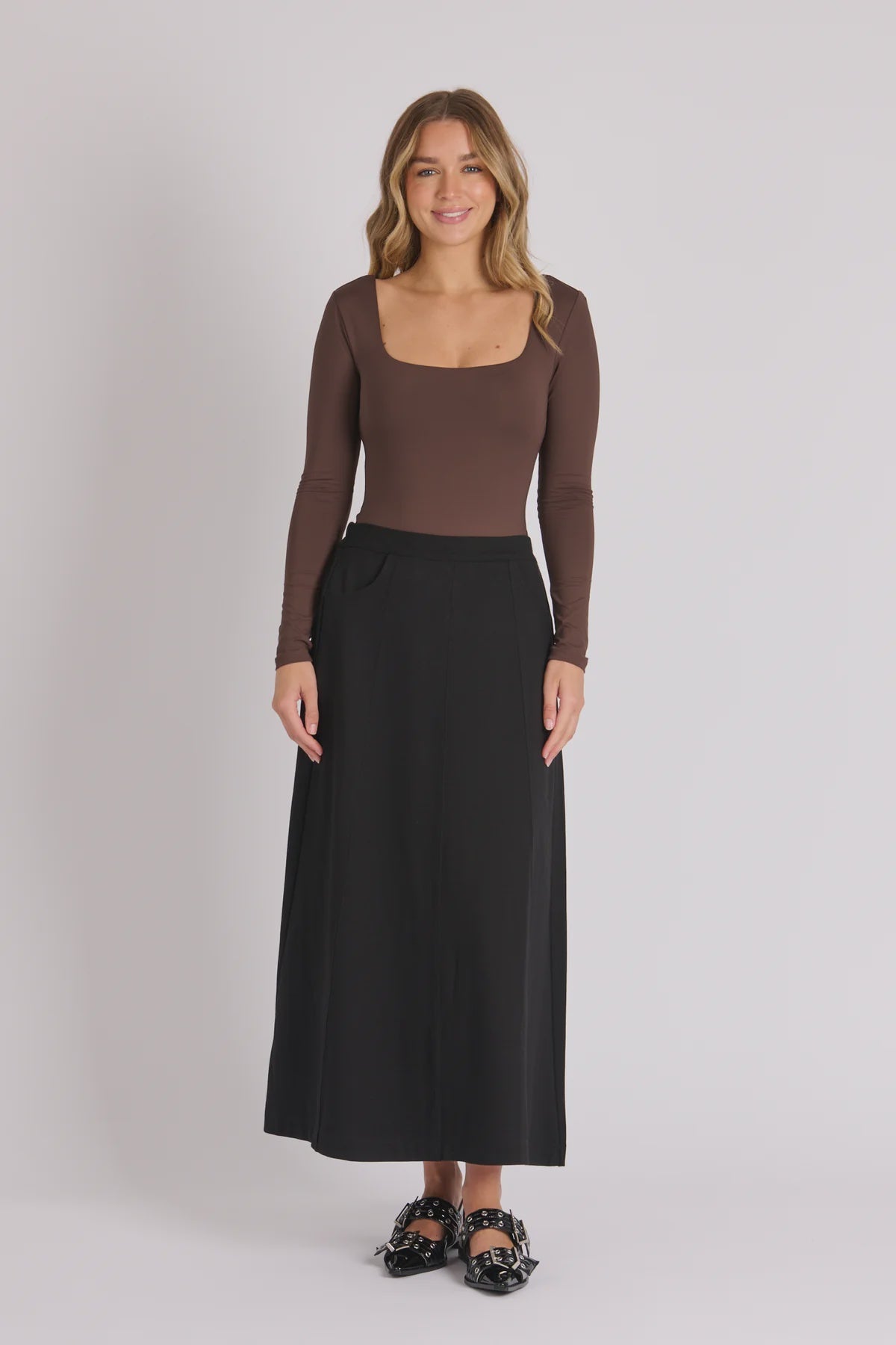 Ellis & Dewey A Line Ponte Skirt - Black