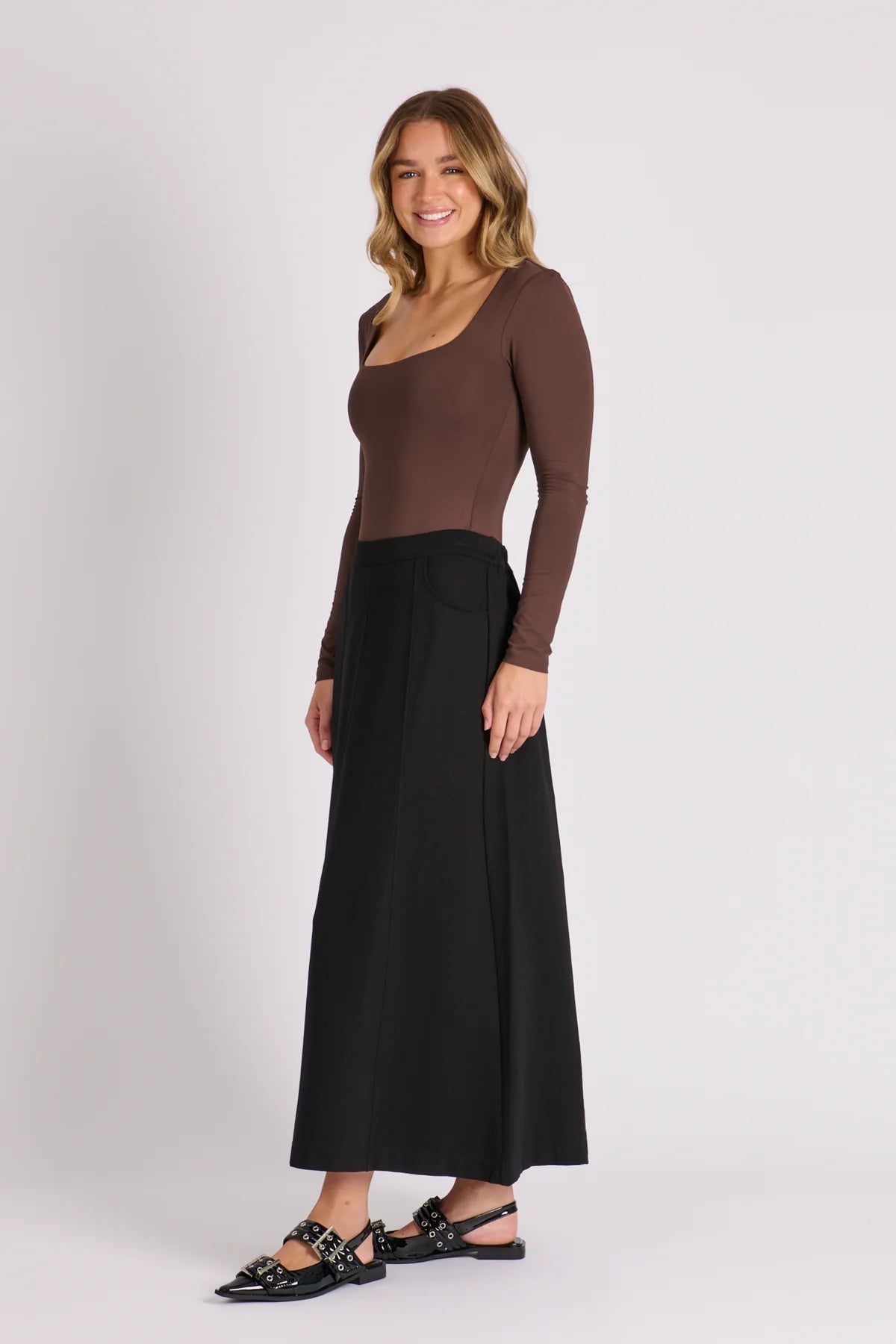 Ellis & Dewey A Line Ponte Skirt - Black