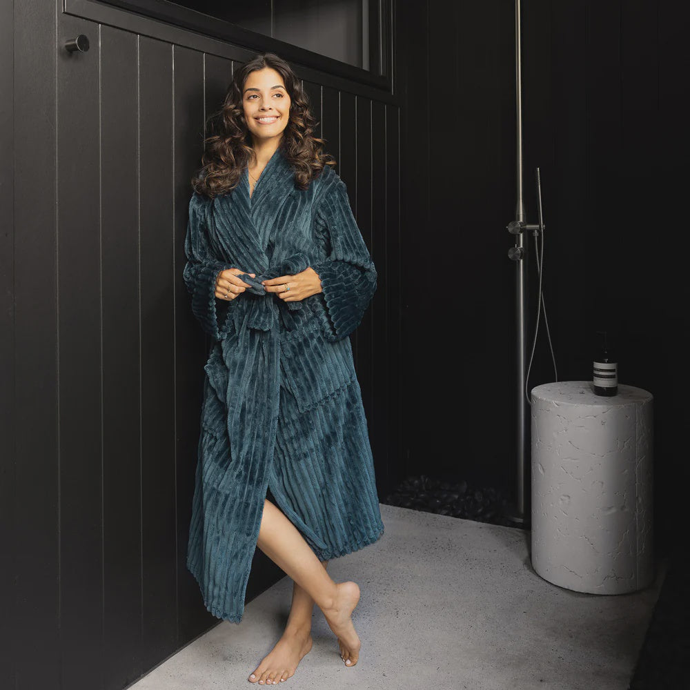 Bambury Channel Fleece Robe - Petrol