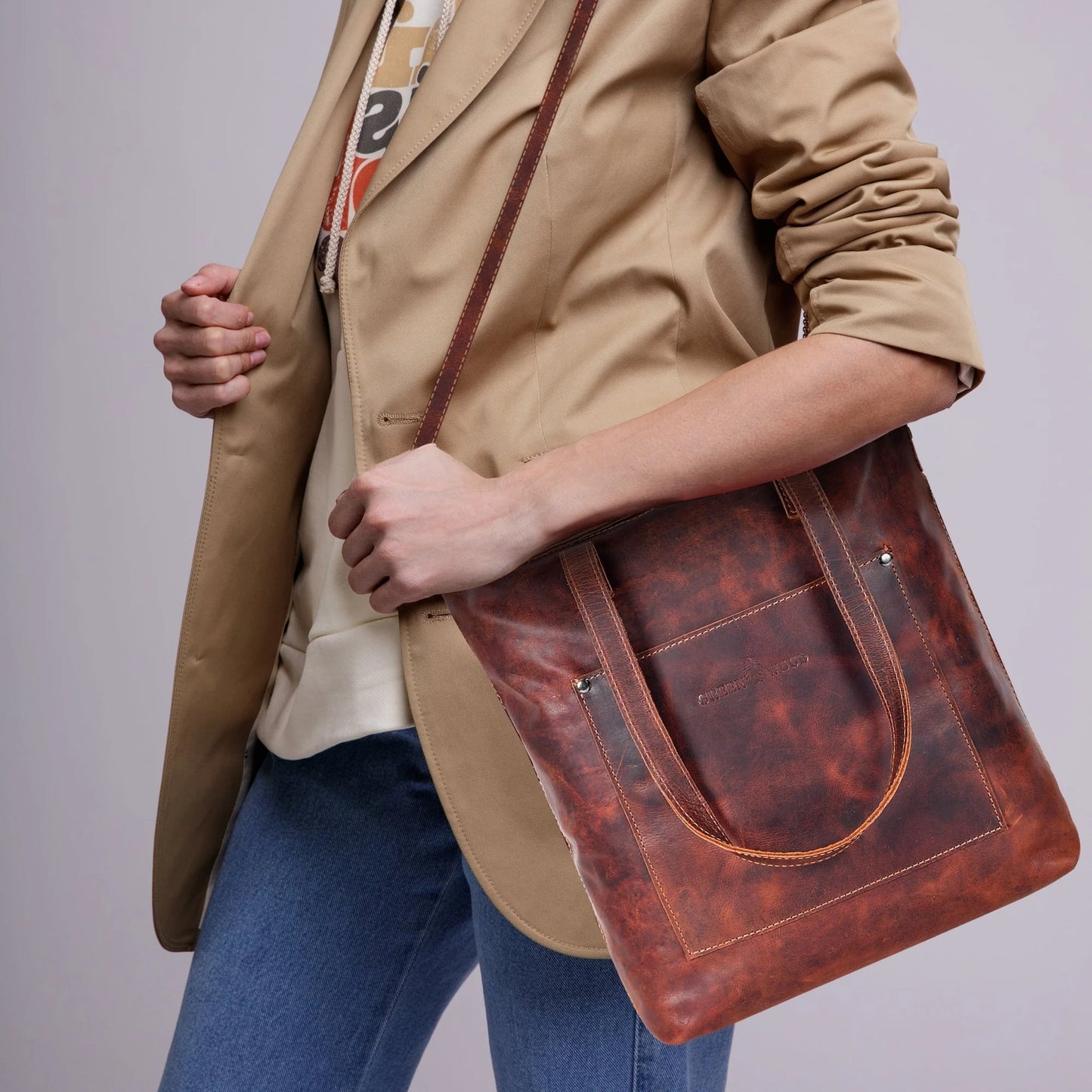 Greenwood Leather Tote Bag Bunbury - Sandal