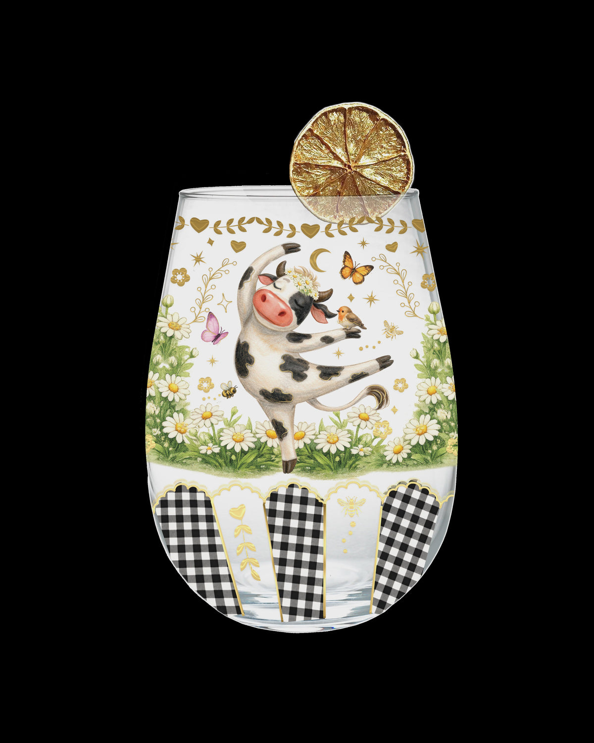 Lisa Pollock Golden Glamour Stemless Glass - Calm Your Farm