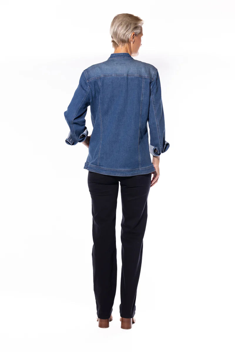 Cafe Latte Mandarin Collar Denim Jacket