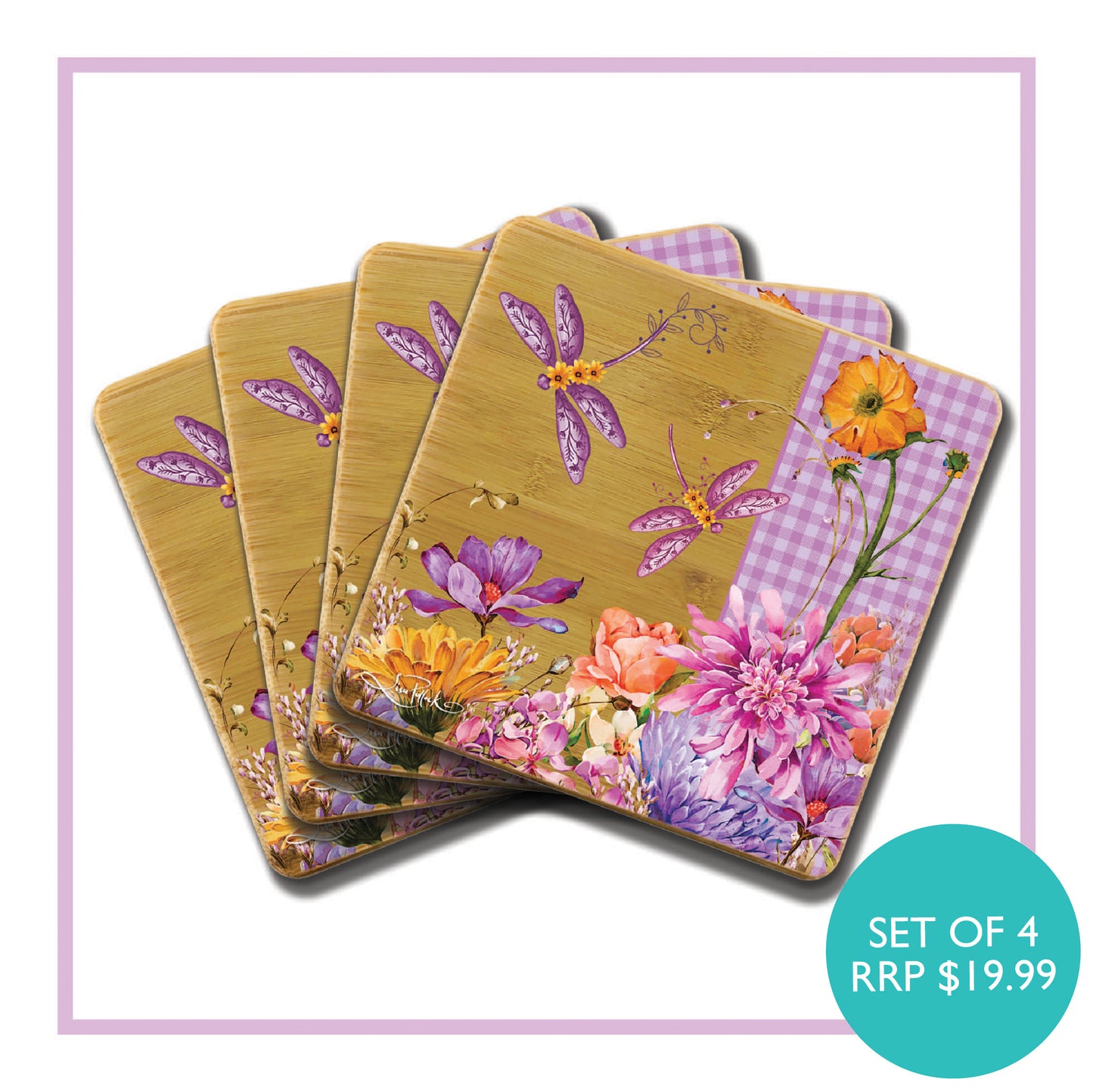 Lisa Pollock Set/4 Bamboo Coasters