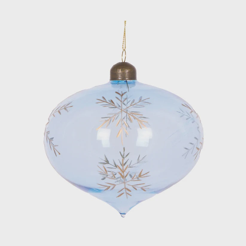 Holly & Ivy Etched Snowflake Onion Bauble - Blue