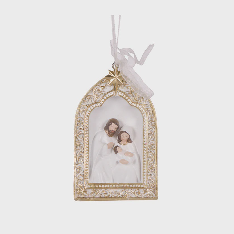 Holly & Ivy White And Gold Arch Nativity Hanging