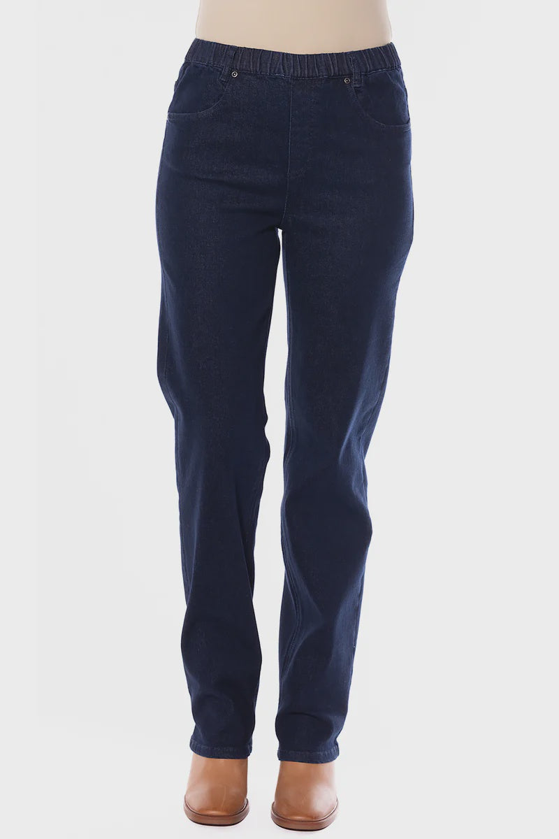 Cafe Latte Dark Denim Wider Leg Jean