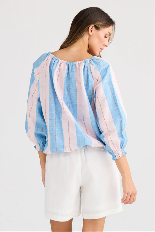 Holiday Seaside Top Blue Multi Stripe