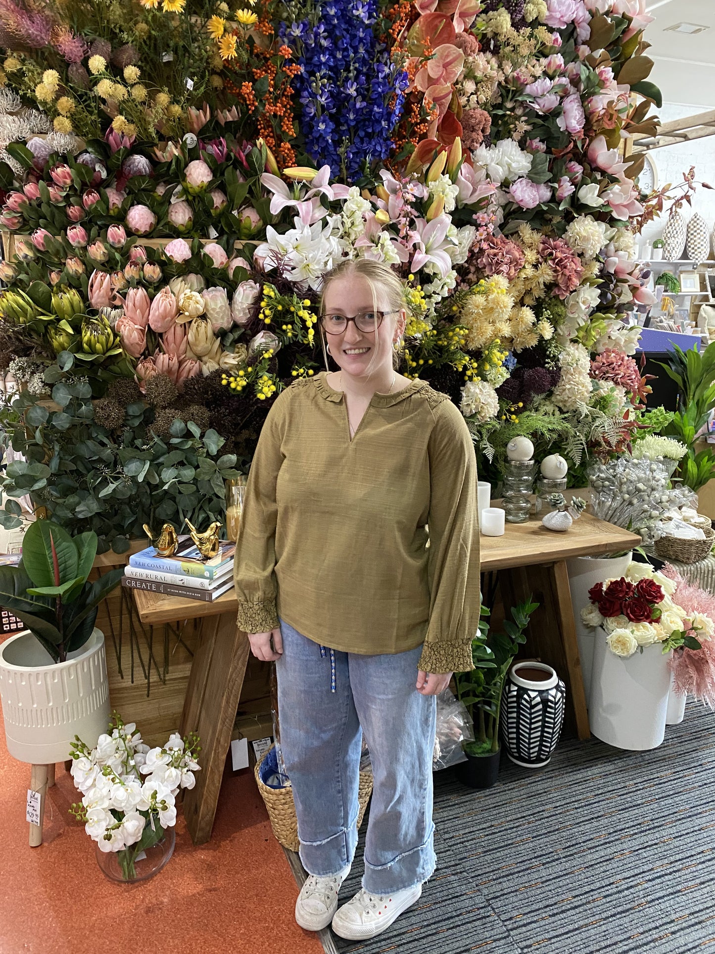 Ellis & Dewey Lace Sleeve Blouse - Olive