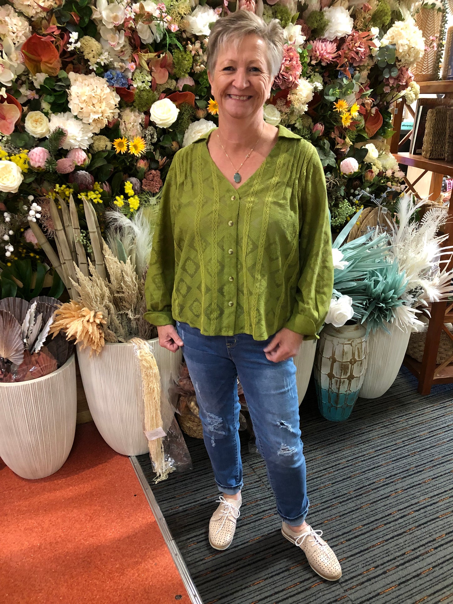 Ellis & Dewey Lace Detail Blouse Moss