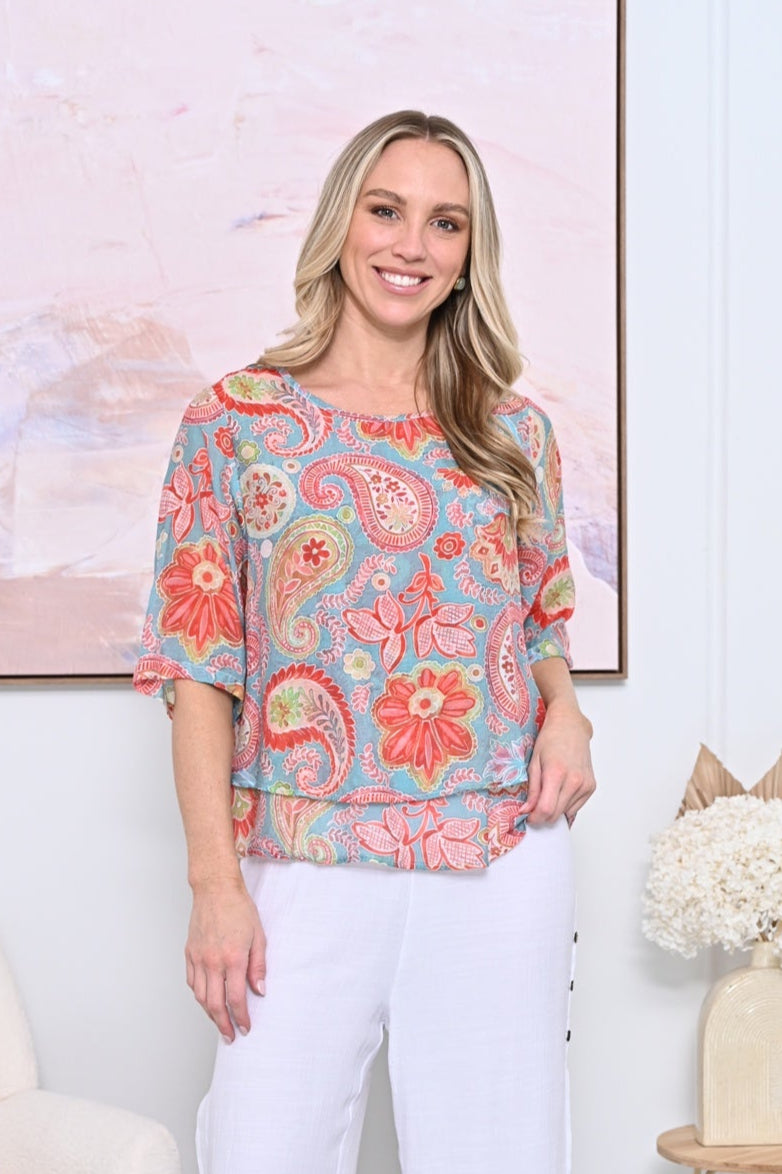 LaMode Floral Paisley Layered Top