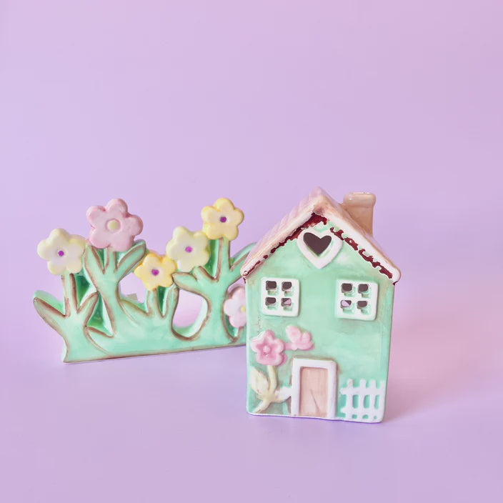 Yellow Rock Tealight House Green With Butterfly
