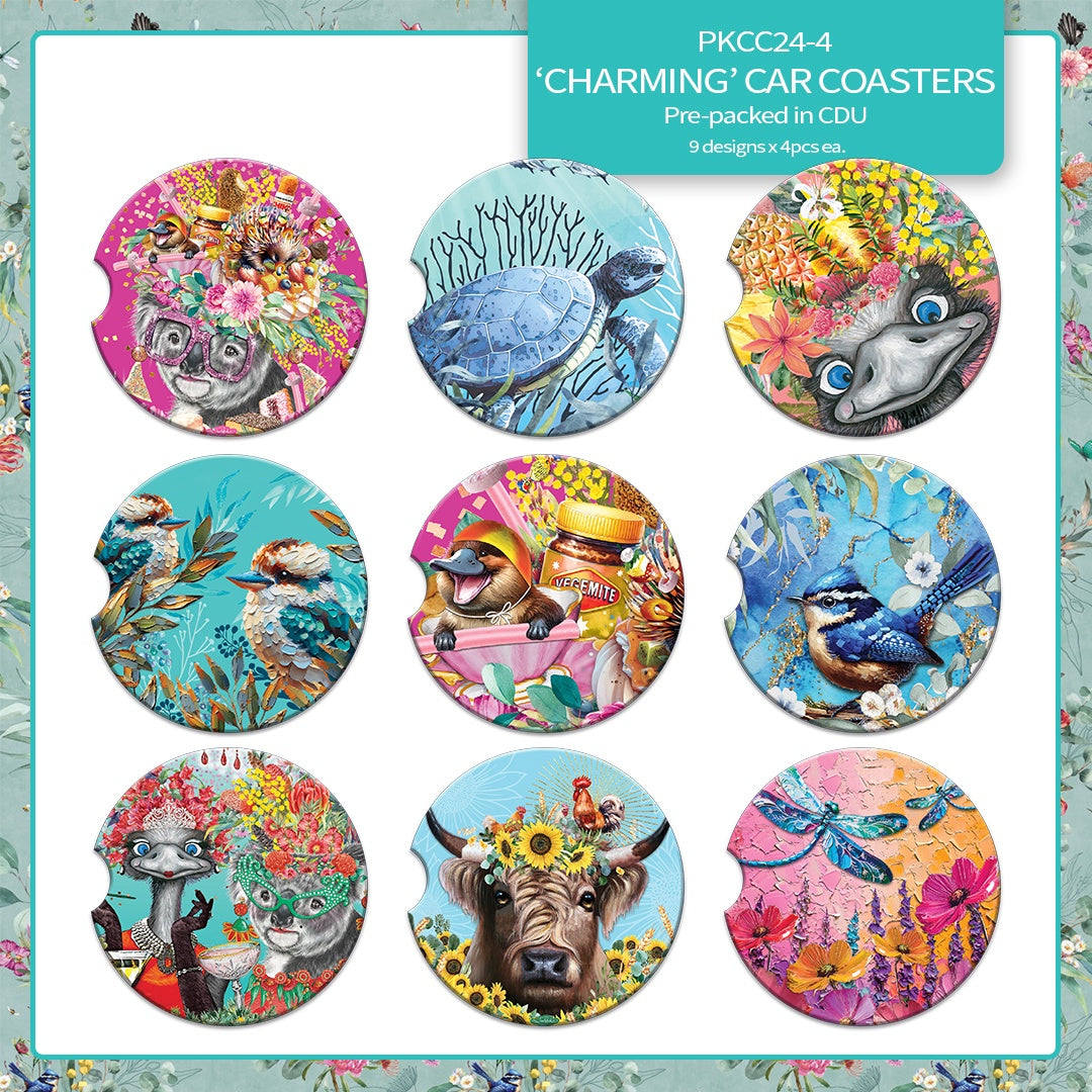 Lisa Pollock Car Coasters - Charming