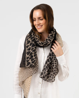 Stella + Gemma Scarf Beige with Black Hearts