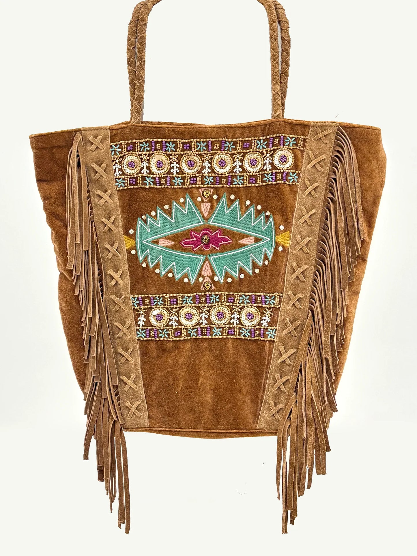 Cienna Velvet Suede Embroidered Bucket Bag