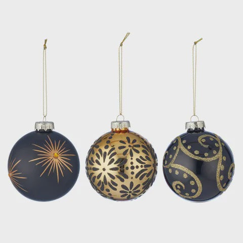 Gala Glass Bauble Glitter 8 CM Black Gold