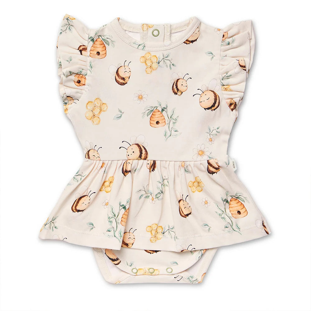 Snuggle Hunny Short Sleeve Frill Dress - Bumblebees