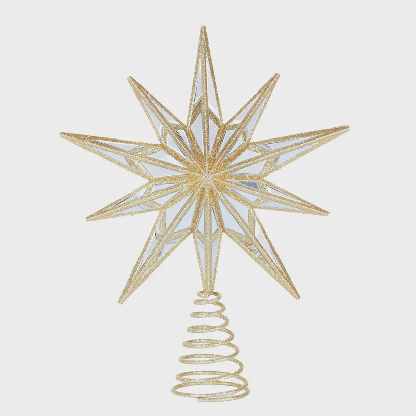 Holly & Ivy 9 Point Mirrored Star Tree Topper Gold